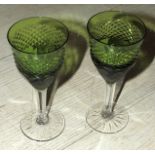 JUEGO DE 10 COPAS DE VINO en cristal talla diamante, color verde. Starting Price €30