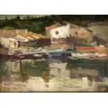 ELISEU MEIFREN óleo sobre tabla, "Barcas", 18,5x23,5 cm. Starting Price €1200