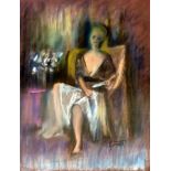 JORDI CURÓS pastel sobre papel, "Figura femenina", 64x49 cm. Starting Price €80