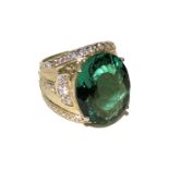 ANILLO En plata rodiada con piedra de color verde y circonitas. Starting Price €60