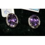 PENDIENTES de brillantes con amatistas ovales con un peso de 3.22 ct. Brillantes; 0.11 ct. Montura