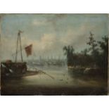 UNKNOWN DUTCH MASTER ASIAN HARBOUR 19th century, probably Netherlands Oil on canvas, mounted on