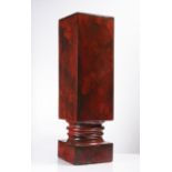 OTTO ECKERT (1910-1995) SQUARE VASE ON A PLINTH 1975, Bohemia Ceramic, red glaze. Signed and dated