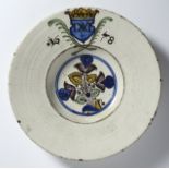 HABAN PLATE  Faience, white glaze in high heat colours dominated by cobalt blue, at the bottom in a