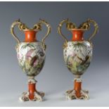 PAIRED PORCELAIN VASES DECORATED WITH EXOTIC FLORA AND BIRDS 1853-75, Bohemia (Dolní Březová)