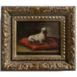 UNSPECIFIED AUTHOR MINIATURE WITH A DOG 1757, France Oil on paper. An inscription on the backside in