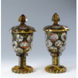 PAIRED GOBLETS Around 1840, Bohemia (Nový Bor) Paired goblets with lids, engraved medallions with