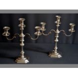 A PAIR OF MID 20TH CENTURY SILVER CANDELABRA BIRMINGHAM 1959, ADIE BROTHERS three-branch