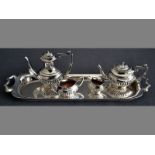 A MID 20TH CENTURY SILVER FIVE PIECE MINIATURE TEA AND  COFFEE SET BIRMINGHAM 1955, J.R.