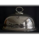 A SILVERPLATE MEAT DOME removable rope-twist handle, top with engraved decoration, body engraved