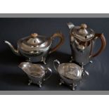 A GEORGE V & VI FOUR PIECE SILVER TEA & COFFEE SERVICE BIRMINGHAM 1933, S.L. (COFFEE POT) BIRMINGHAM