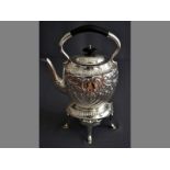 A VICTORIAN SILVER KETTLE-ON-STAND BIRMINGHAM 1899, B.B. removable fruitwood finial, hinged