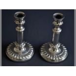 A PAIR OF GEORGE III SILVER TELESCOPIC CANDLESTICKS SHEFFIELD 1809, JOHN ROBERTS & CO. decorated