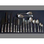 A TWELVE PLACE WALKER & HALL SILVERPLATE KINGS PATTERN  CUTLERY SET comprising: 12 dinner knives, 12