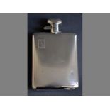 A GEORGE V SILVER HIP FLASK CHESTER 1929, HUBERT HALL hinged top, engine turned body, engraved