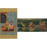 Two Delicate Indian Gouache Paintings, Framed Including: a gouache on paper of a courting couple,