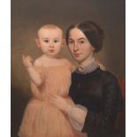 American School (19th Century) Mother and Child. Oil on canvas, unsigned, mounted onto masonite,