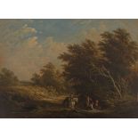 English School, Early 19th Century Pastoral Landscape. Oil on canvas, framed under glass in a shaped