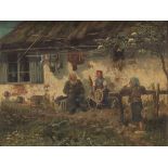 William Burris (British, 19th Century) Village family scene. Oil on canvas, signed in the lower