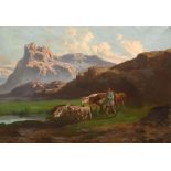 John Edmund Califano (American/Italian, 1862-1946) Italian Mountain Scene with Figure and Livestock.