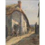 A. Lehman (Continental School, ca. 1890) "Old Cottage at Bovey Tracey, Devonshire, England".