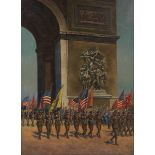 Leon Wroblewski (Polish, 20th Century) World War I victory parade at the Arc de Triomphe de l'Ã‰