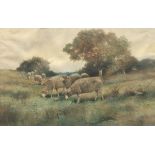 Reuben Le Grande Johnston (American, 1851-1918) Grazing sheep. Watercolor on paper, signed in the