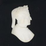 Framed Profile Bust of Dante Consolidated white marble relief bust of Dante in profile, mounted in a