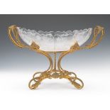 French d'Ore Bronze Centerpiece with Beveled Crystal Bowl, ca. 19th Century Well cast bronze stand