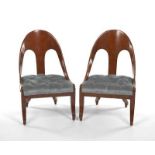 Michael Taylor for Baker, pair of Slipper Chairs Mahogany frame chairs with light blue-grey