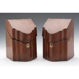 A Pair of English Georgian Mahogany Knife Boxes, ca. 18th Century Two mahogany knife boxes on button