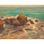 Walter Alexander Bailey (American, 1894-1989) "Rocks at Laguna Beach". Oil on canvasboard, signed,