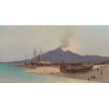 Jean Durand-Brager (French, 1814-1879) View of Mount Vesuvius. Oil on chamfered panel, signed and