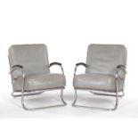 A Pair of Troy Sunshade Art Deco Chrome Chairs, ca. 1930s Pair of lounge chairs, curved tubular