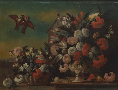 Continental School, ca. 18/19th Century Depicting a still life with a basket of tulips, roses and