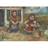 David Burliuk (Russian, 1882-1967) Farm Girls. Oil on canvas, signed in the lower left corner, not