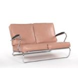 Streamline Chrome Love Seat in the Manner of KEM Weber, ca. 1930s Love seat, curved tubular polished
