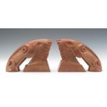 In the Manner of Viktor Shreckengost, Pair of Carved Horse Heads Carved wood modernist pair of horse