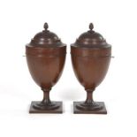 Aimone Mfg Co. Pair of American Mahogany Knife Boxes, ca. 1900's Urn shaped cutlery boxes with acorn