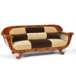 Karl Johan Swedish Biedermeier Revival Style Sofa Voluptuous wide crotch mahogany structure with