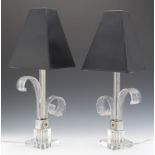 Elegant Pair of 1940's Hollywood Art Deco Lamps, attr. Grosfeld House Crystal and hand pulled