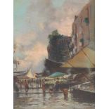 Oscar Ricciardi (Italy, 1864-1935) Vita al Mercato, Napoli. Oil on canvas mounted to board, signed