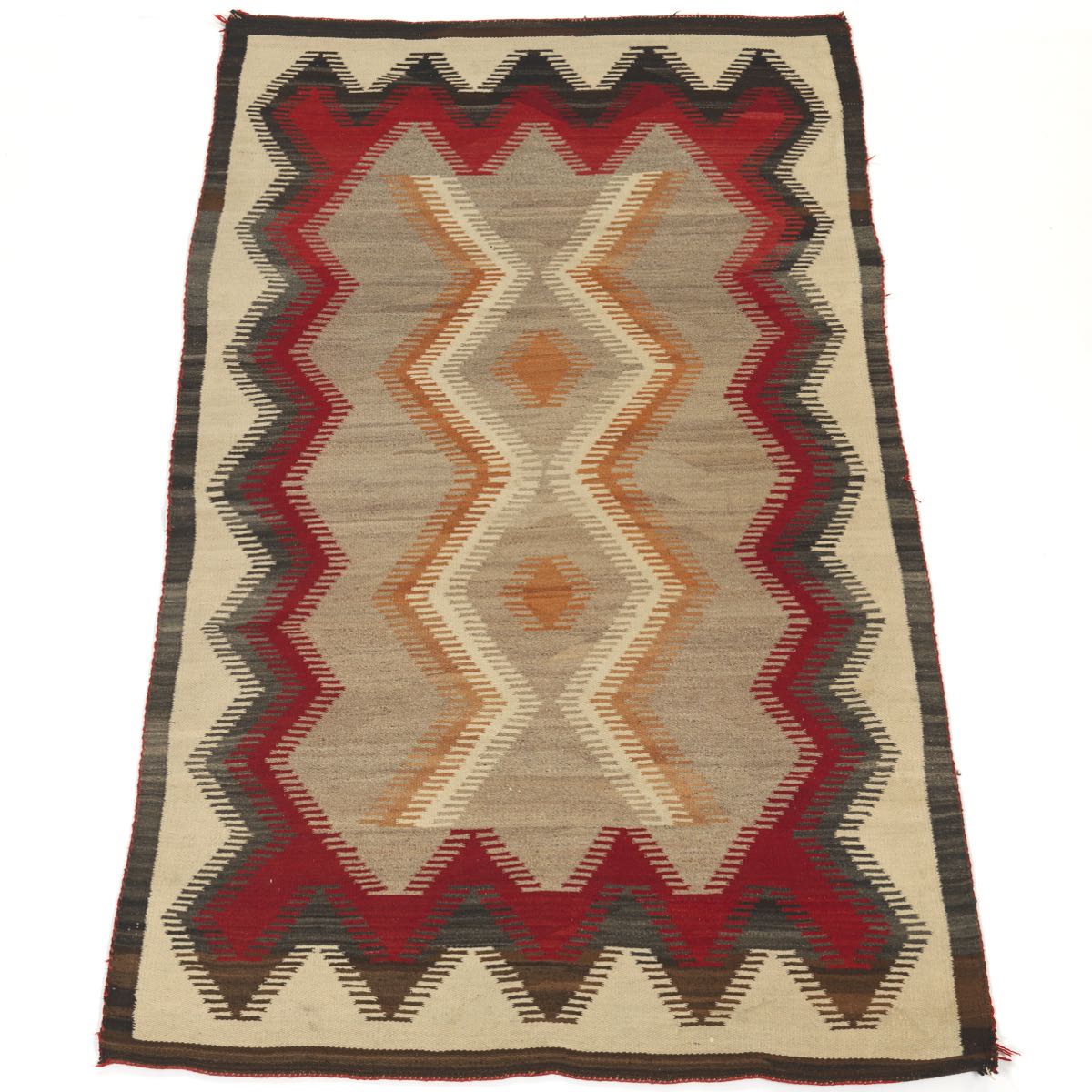 Navajo Blanket, ca. 1900-1940's  6'5" x 3'11"Homespun yarn in cochineal red, gold, grey, and