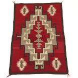 Navajo Blanket, ca. 1900-1940's 4'7" x 3'Homespun yarn in cochineal red with tan, brown and cream,