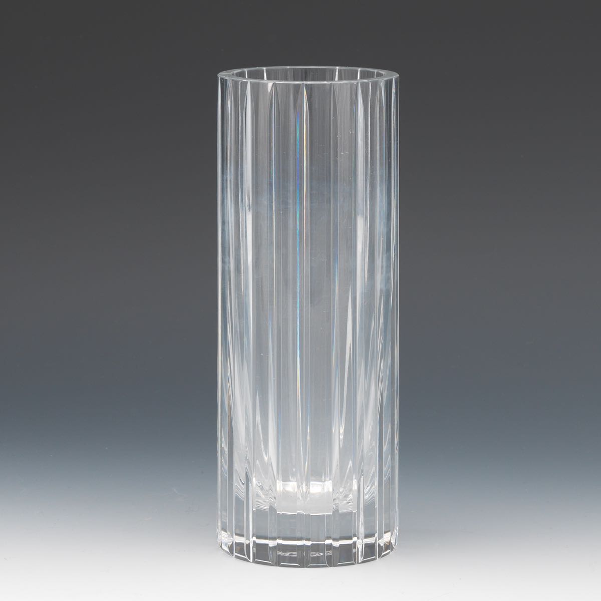 Baccarat Vase, "Harmonie" 8" x 3" dia.Cylindrical form Baccarat glass vase with furrowed sides, acid