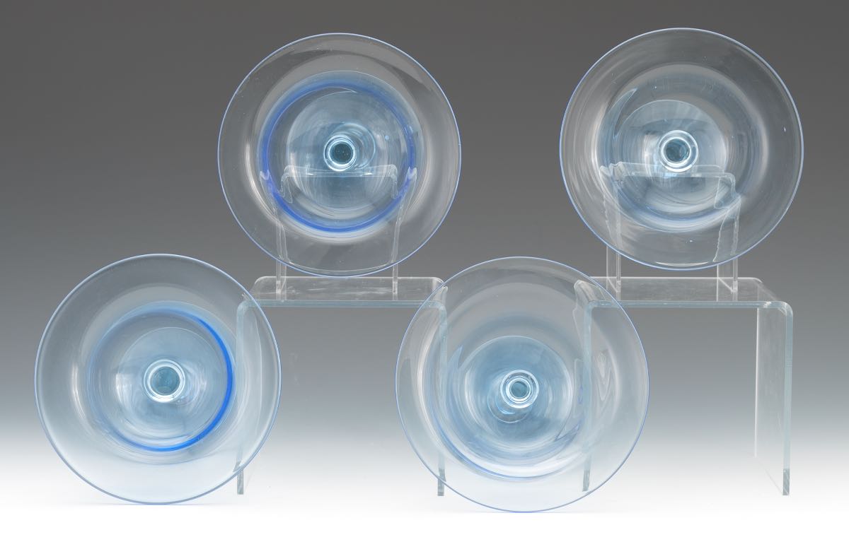 Four Blue Glass Compotes nullFour clear blue and clear blown glass compotes in a shape by Steuben, - Image 5 of 6