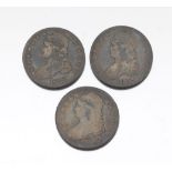 Three Silver Capped Bust Liberty Half Dollars 33 mm.Group of three silver "Capped Bust Liberty