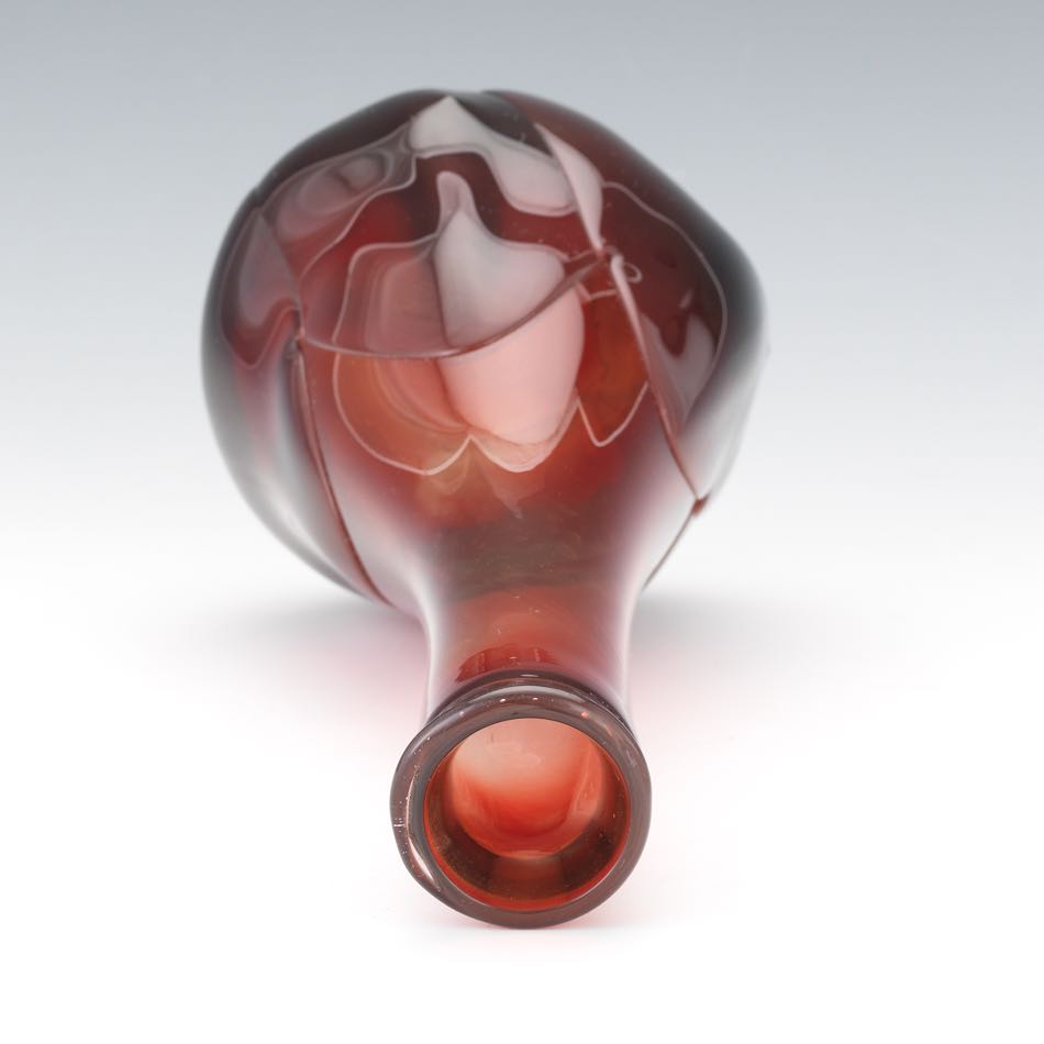 Dominick Labino (American, 1910-1987) 11-1/2" Cranberry colored blown glass bottle-shaped vase - Image 6 of 7