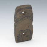 Banded Slate 2 Hole Gorget 3"  x 1-5/8" Two hole banded slate gorget, marked Fulton Co. Online