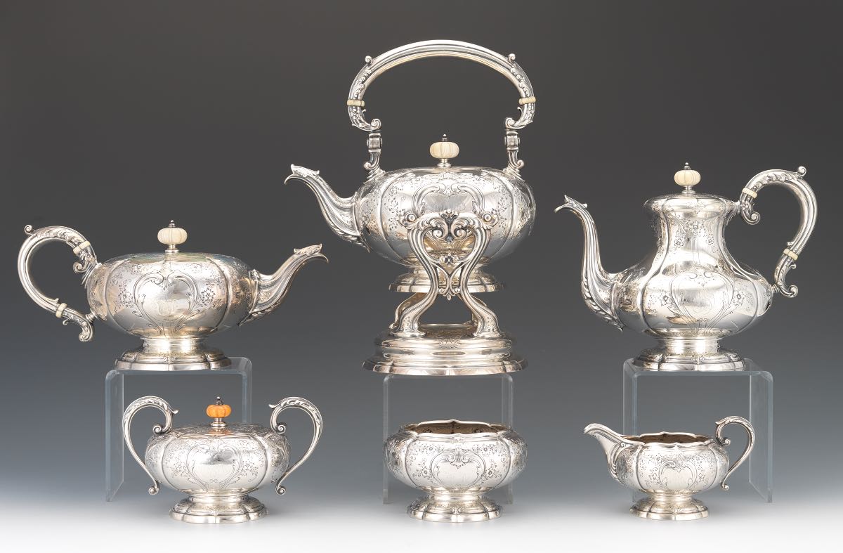 Gorham Durgin Sterling Silver Six Piece Coffee and Tea Set, dated 1930 nullConsisting of: teapot
